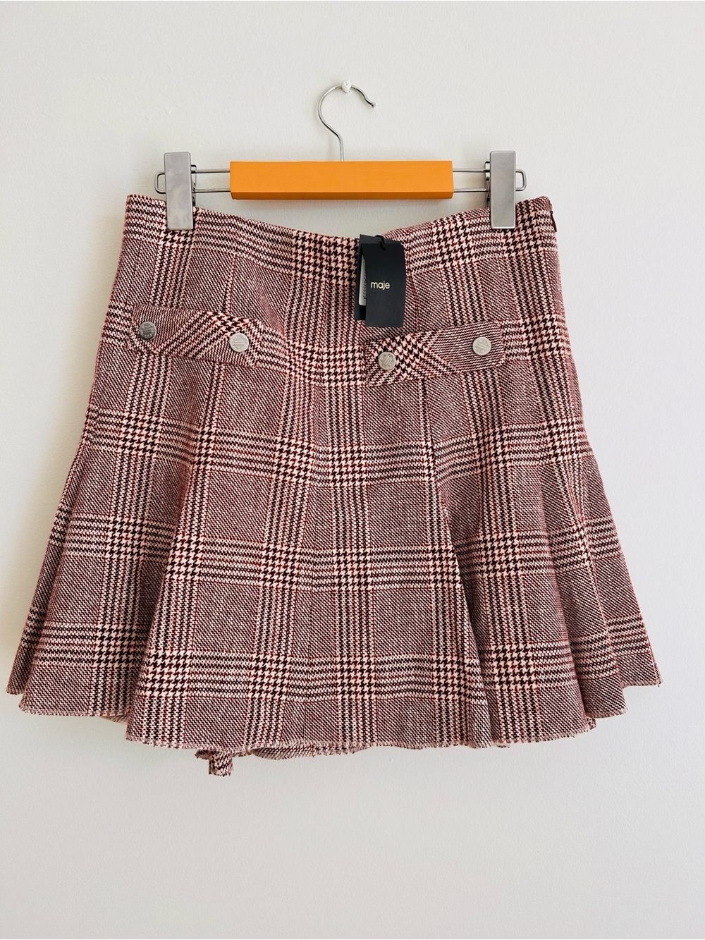 Maeje Plaid Pleated Mini Skirt Burgundy Preppy Y2K Dark Academia Schoolgirl NWT